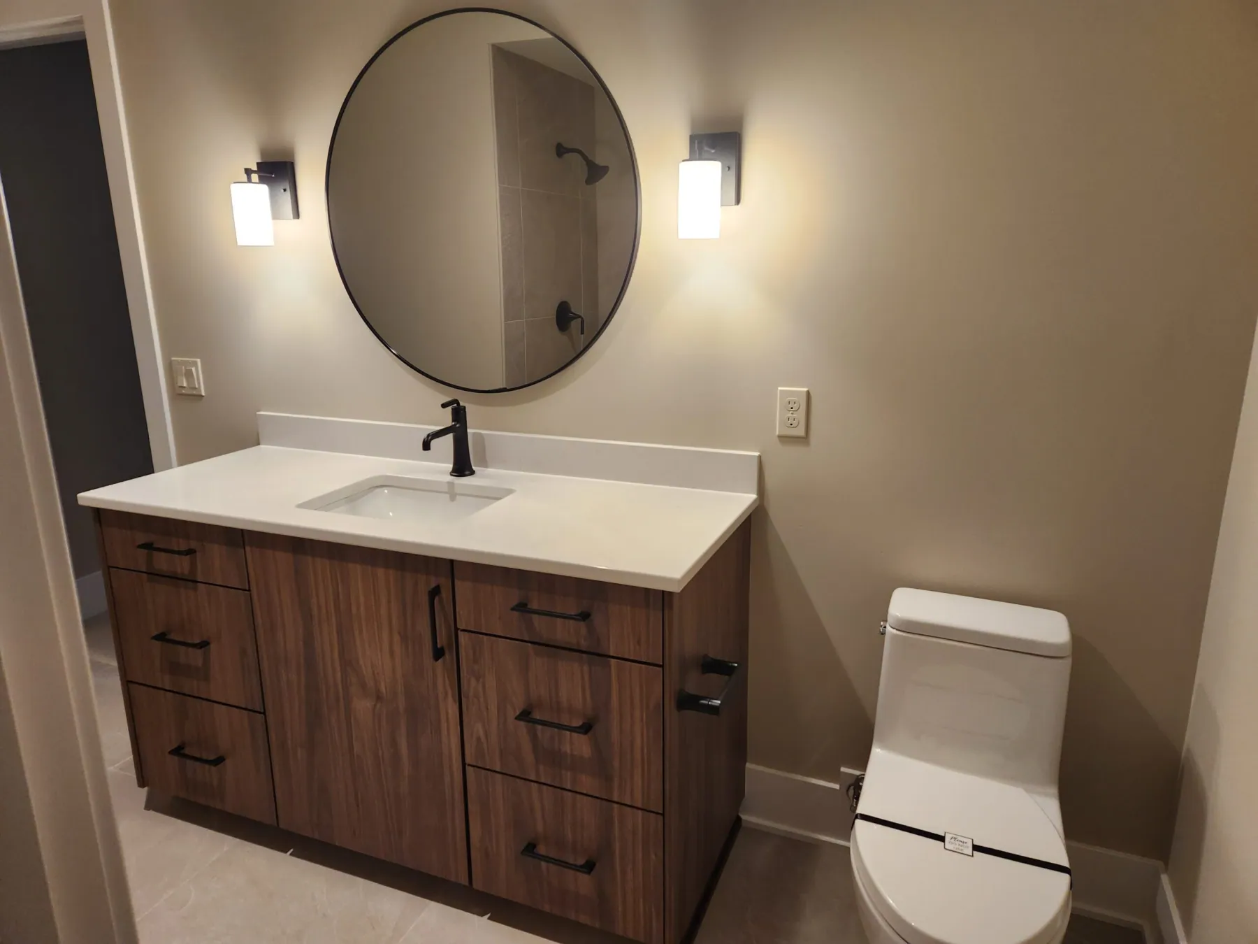 Custom powder-room vanity by Fox Custom Cabinets